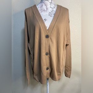 Umgee+ 3 button sweater, cardigan, linen/cotton long sleeve tan‎ size XL